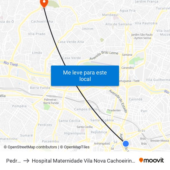 Pedro II to Hospital Maternidade Vila Nova Cachoeirinha - Pré Parto map