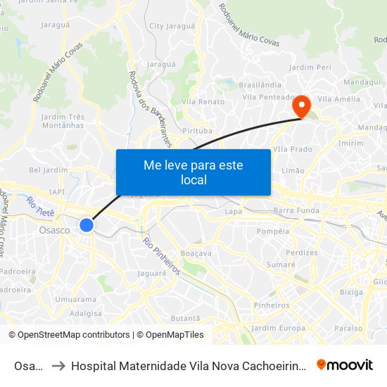 Osasco to Hospital Maternidade Vila Nova Cachoeirinha - Pré Parto map