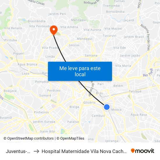 Juventus-Mooca to Hospital Maternidade Vila Nova Cachoeirinha - Pré Parto map