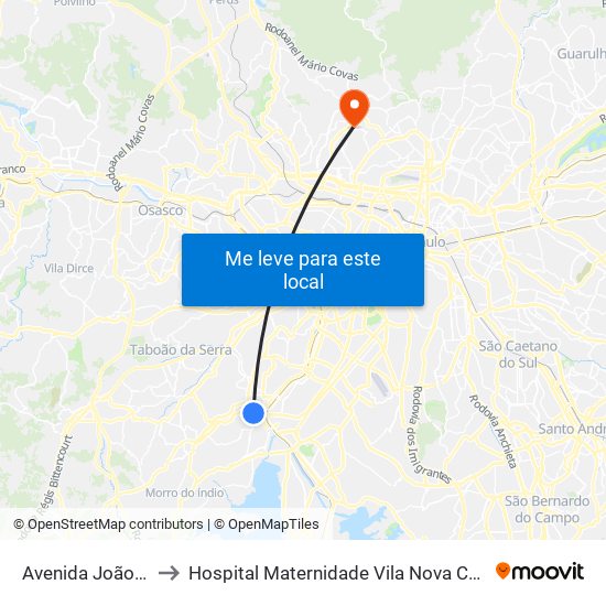 Avenida João Dias 2841 to Hospital Maternidade Vila Nova Cachoeirinha - Pré Parto map