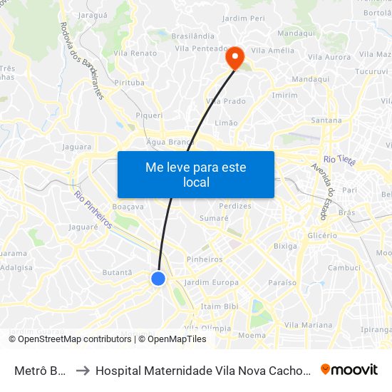 Metrô Butantã to Hospital Maternidade Vila Nova Cachoeirinha - Pré Parto map