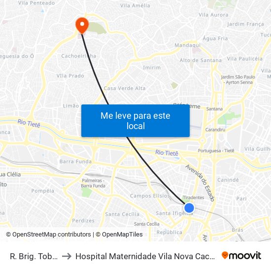 R. Brig. Tobias, 780 to Hospital Maternidade Vila Nova Cachoeirinha - Pré Parto map