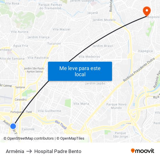 Armênia to Hospital Padre Bento map