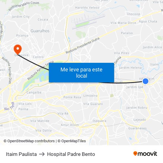 Itaim Paulista to Hospital Padre Bento map