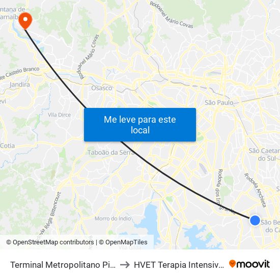 Terminal Metropolitano Piraporinha to HVET Terapia Intensiva Animal map