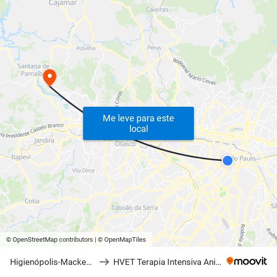 Higienópolis-Mackenzie to HVET Terapia Intensiva Animal map