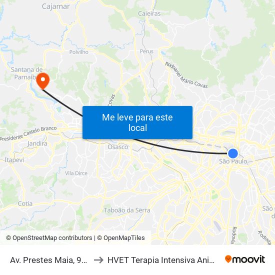 Av. Prestes Maia, 940 to HVET Terapia Intensiva Animal map