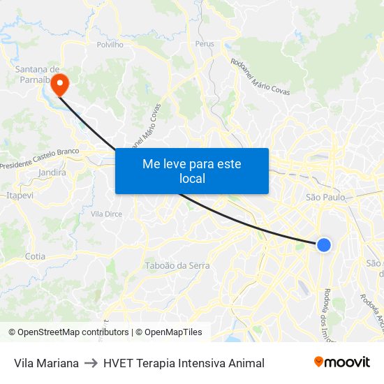 Vila Mariana to HVET Terapia Intensiva Animal map
