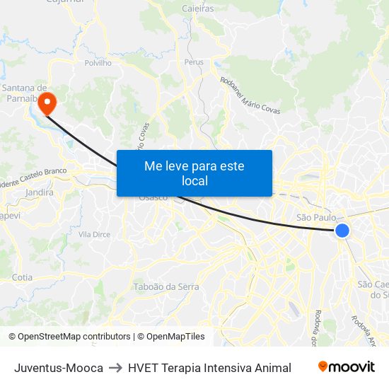 Juventus-Mooca to HVET Terapia Intensiva Animal map