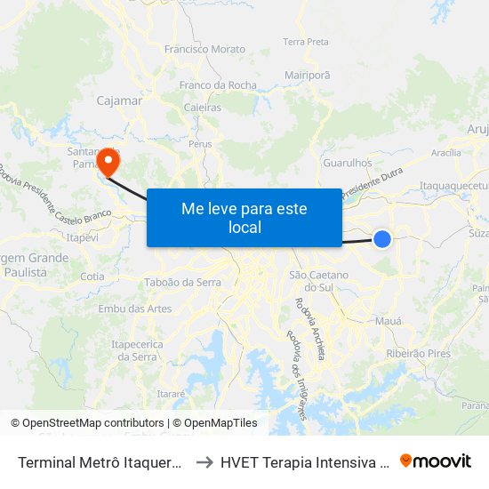 Terminal Metrô Itaquera Norte to HVET Terapia Intensiva Animal map