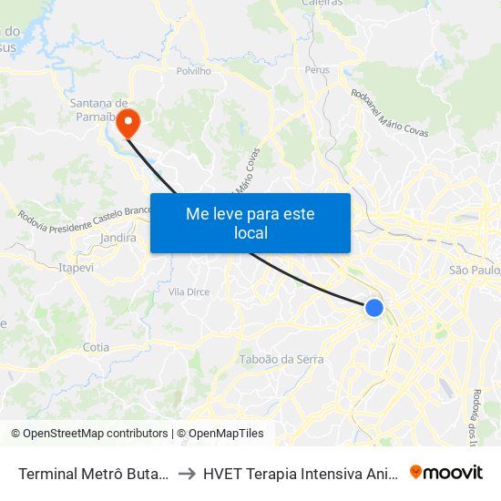 Terminal Metrô Butantã to HVET Terapia Intensiva Animal map