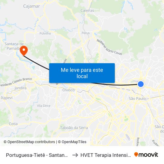 Portuguesa-Tietê - Santana, São Paulo to HVET Terapia Intensiva Animal map