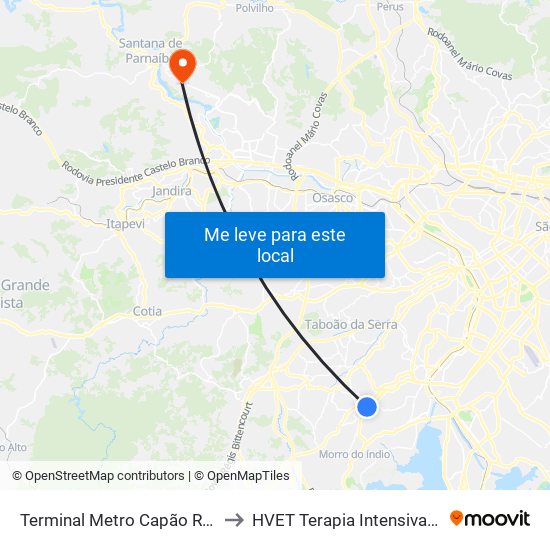 Terminal Metro Capão Redondo to HVET Terapia Intensiva Animal map