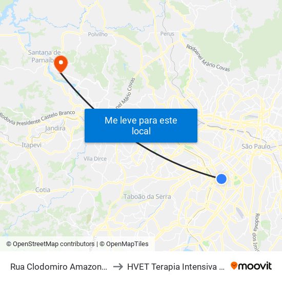 Rua Clodomiro Amazonas 221 to HVET Terapia Intensiva Animal map