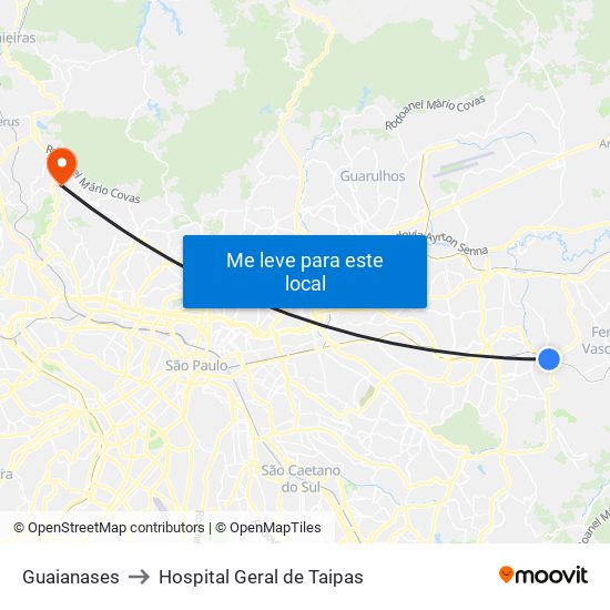 Guaianases to Hospital Geral de Taipas map