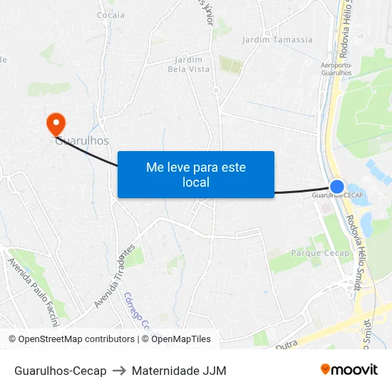 Guarulhos-Cecap to Maternidade JJM map