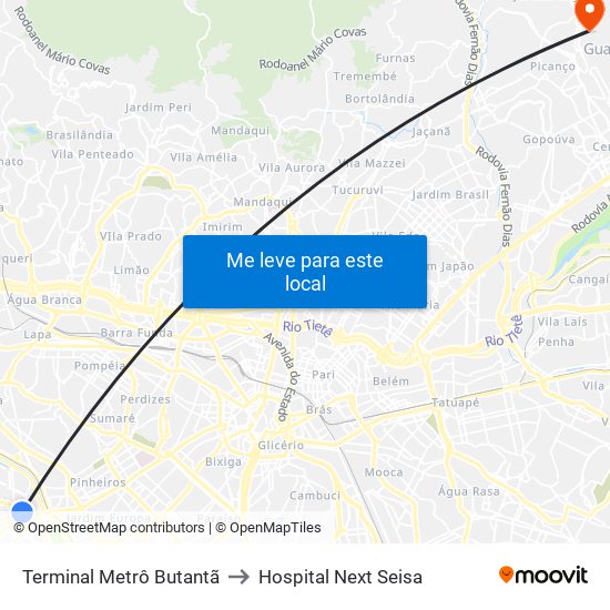 Terminal Metrô Butantã to Hospital Next Seisa map