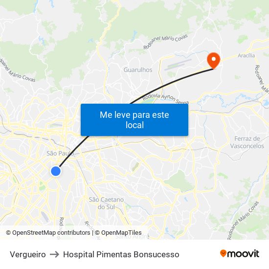 Vergueiro to Hospital Pimentas Bonsucesso map