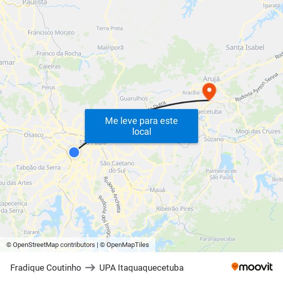 Fradique Coutinho to UPA Itaquaquecetuba map