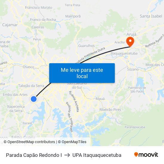 Parada Capão Redondo I to UPA Itaquaquecetuba map