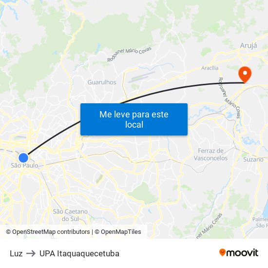 Luz to UPA Itaquaquecetuba map