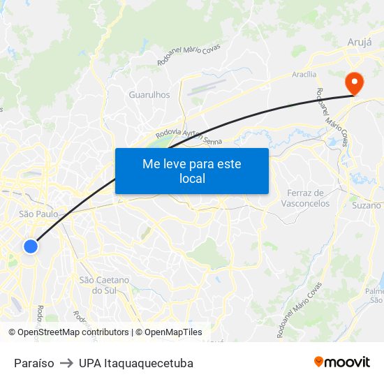 Paraíso to UPA Itaquaquecetuba map
