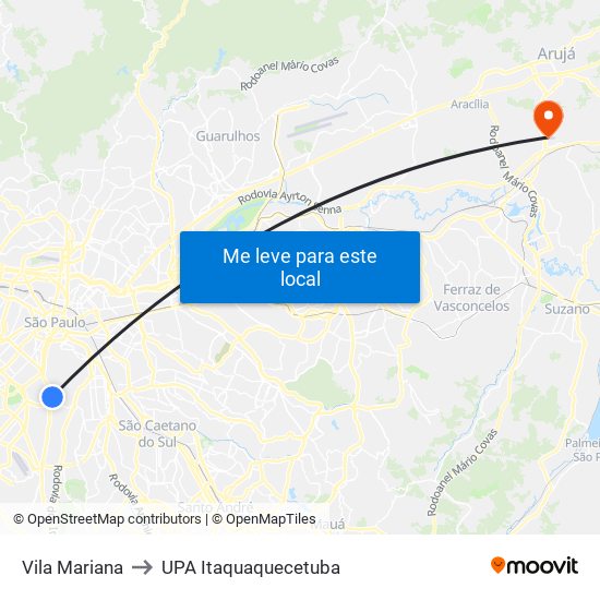 Vila Mariana to UPA Itaquaquecetuba map