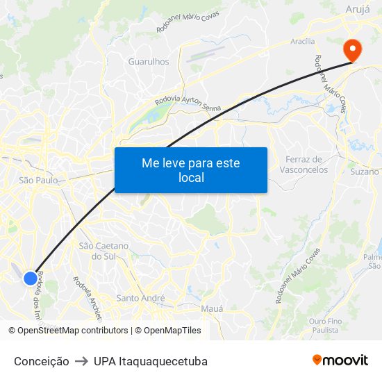 Conceição to UPA Itaquaquecetuba map