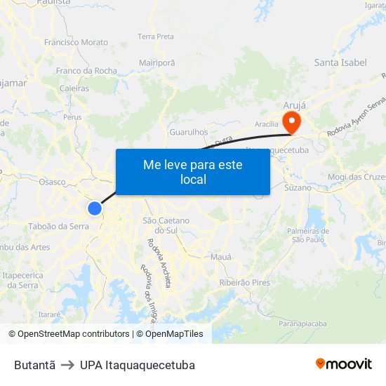 Butantã to UPA Itaquaquecetuba map
