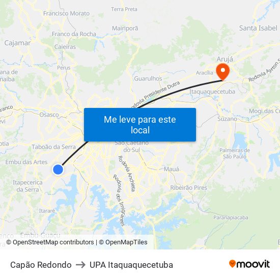 Capão Redondo to UPA Itaquaquecetuba map