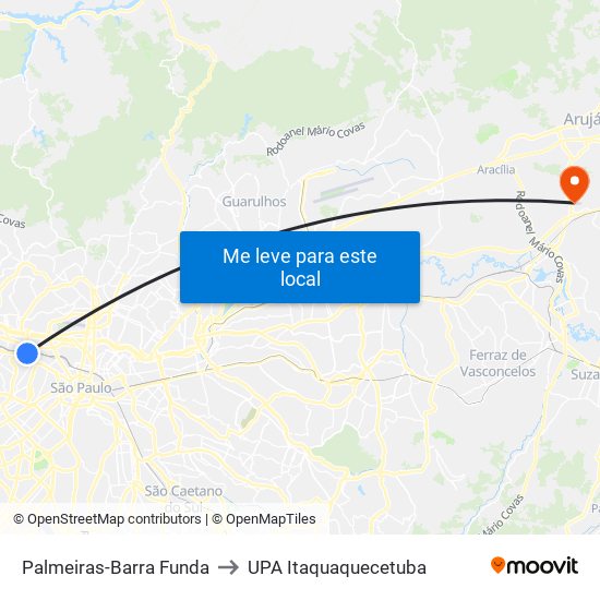 Palmeiras-Barra Funda to UPA Itaquaquecetuba map