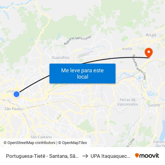 Portuguesa-Tietê - Santana, São Paulo to UPA Itaquaquecetuba map