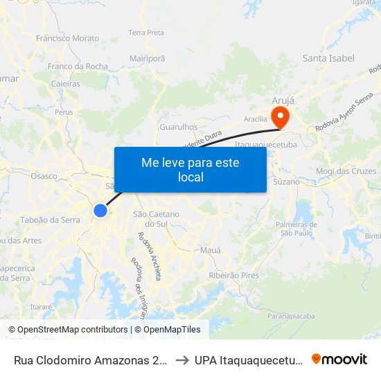 Rua Clodomiro Amazonas 221 to UPA Itaquaquecetuba map