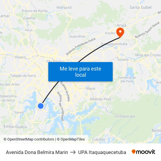 Avenida Dona Belmira Marin to UPA Itaquaquecetuba map