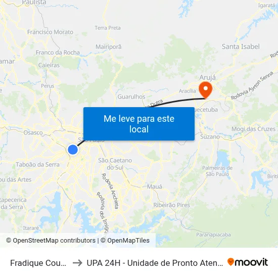 Fradique Coutinho to UPA 24H - Unidade de Pronto Atendimento map