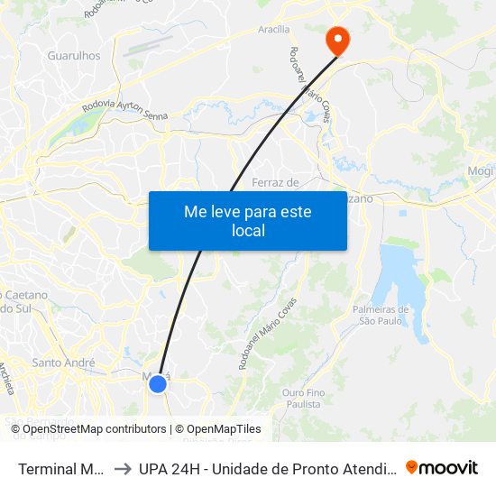 Terminal Mauá to UPA 24H - Unidade de Pronto Atendimento map