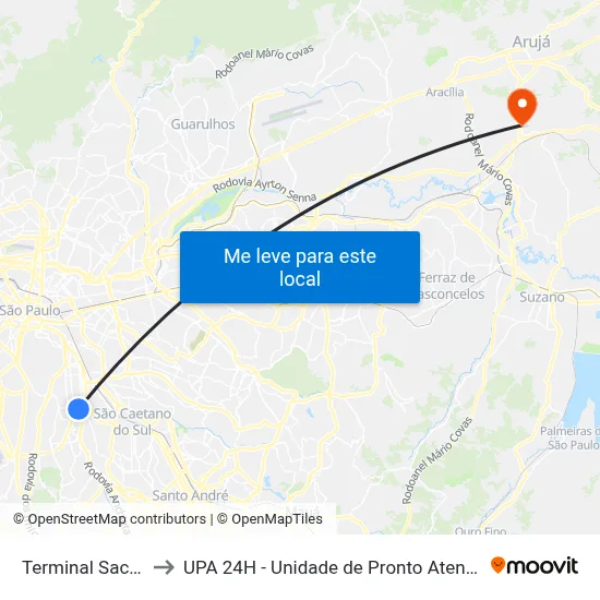 Terminal Sacomã to UPA 24H - Unidade de Pronto Atendimento map