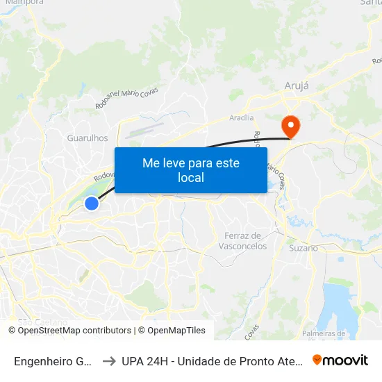 Engenheiro Goulart to UPA 24H - Unidade de Pronto Atendimento map