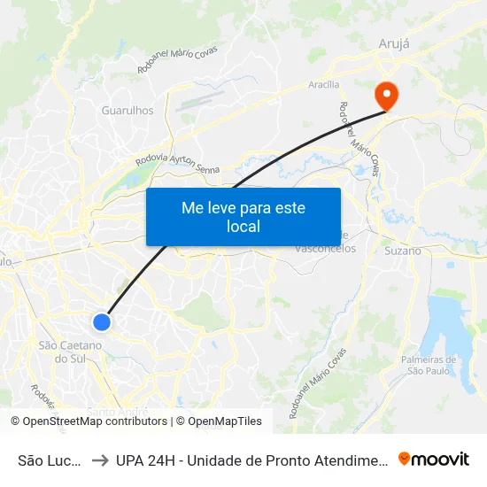 São Lucas to UPA 24H - Unidade de Pronto Atendimento map