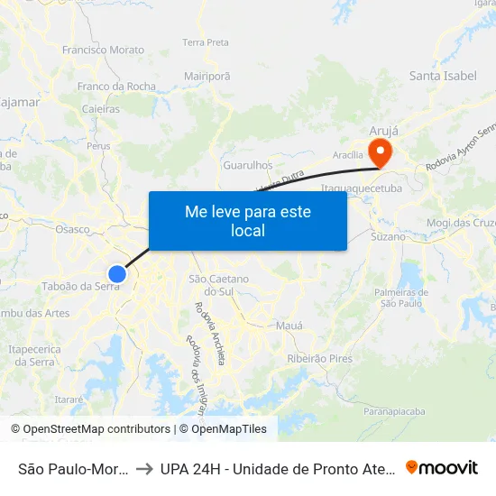 São Paulo-Morumbi to UPA 24H - Unidade de Pronto Atendimento map