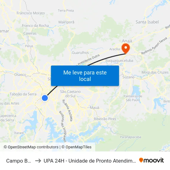 Campo Belo to UPA 24H - Unidade de Pronto Atendimento map