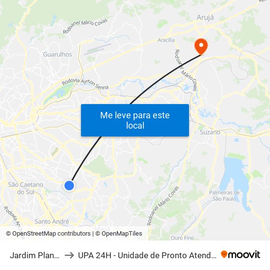 Jardim Planalto to UPA 24H - Unidade de Pronto Atendimento map