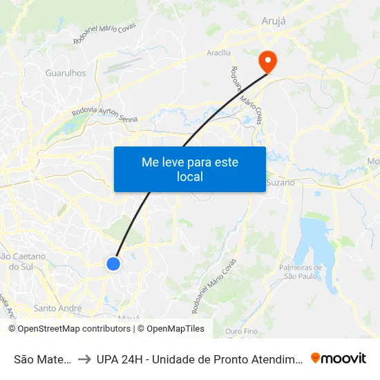 São Mateus to UPA 24H - Unidade de Pronto Atendimento map