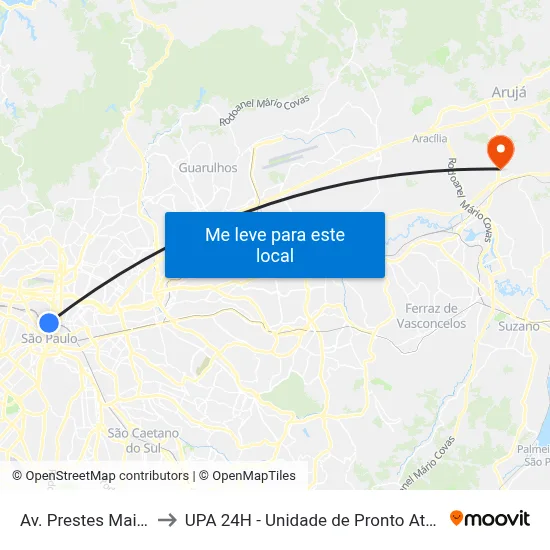 Av. Prestes Maia, 940 to UPA 24H - Unidade de Pronto Atendimento map