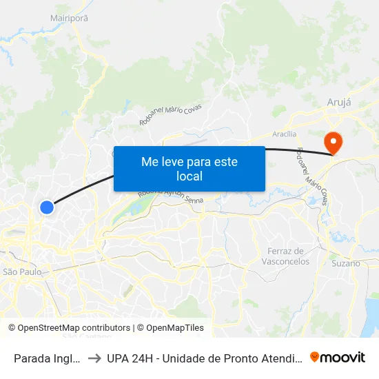 Parada Inglesa to UPA 24H - Unidade de Pronto Atendimento map