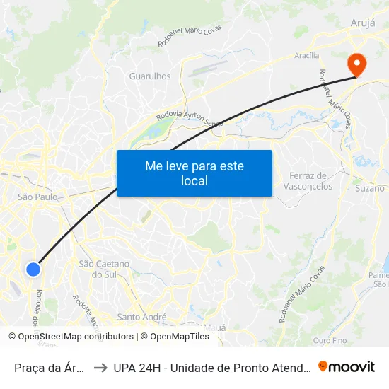 Praça da Árvore to UPA 24H - Unidade de Pronto Atendimento map