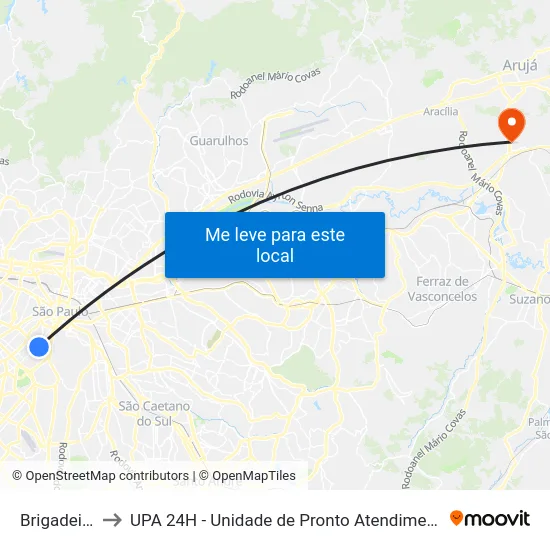 Brigadeiro to UPA 24H - Unidade de Pronto Atendimento map