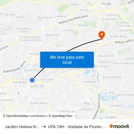 Jardim Helena-Vila Mara to UPA 24H - Unidade de Pronto Atendimento map