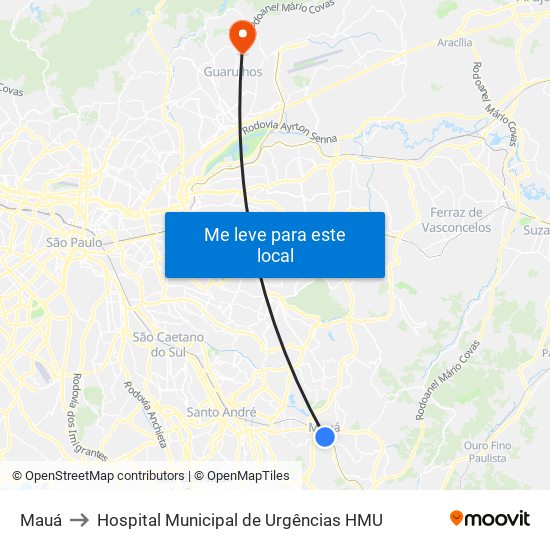 Mauá to Hospital Municipal de Urgências HMU map