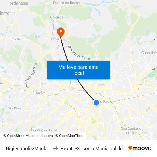 Higienópolis-Mackenzie to Pronto-Socorro Municipal de Perus map